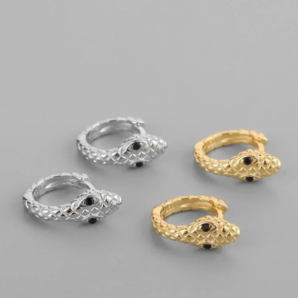Sterling Silver Snake Huggie Hoop Earrings - Picture 1 of 5